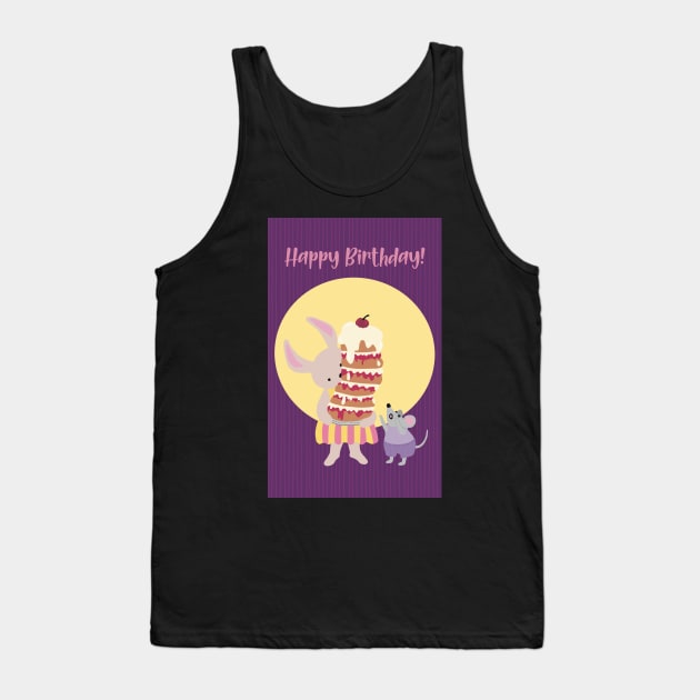 Happy Birthday card, greeting card, with a rabbit holding a high cake that almost will fall Tank Top by marina63